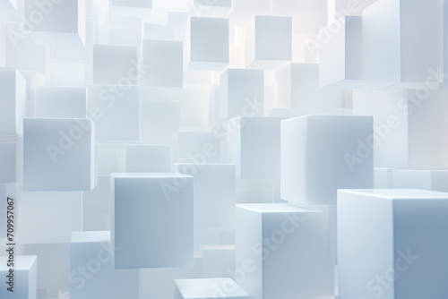 Abstract white cubes background. Numerous white cubes in varying sizes creating an abstract geometric pattern