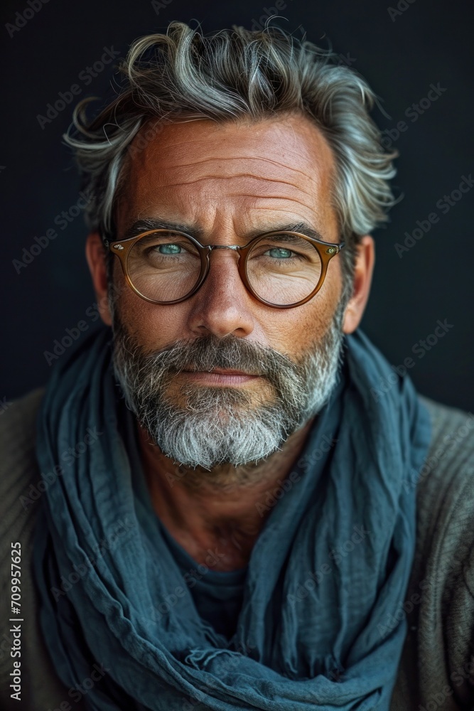 Portrait of a mature and confident senior man wearing glasses, showcasing a thoughtful expression against a black background. Portrait of a mature and confident senior man wearing glasses, showcasing a thoughtful expression against a black background.
