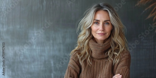 Portrait of a mature and attractive businesswoman, showcasing elegance, confidence, and happiness in an office setting.