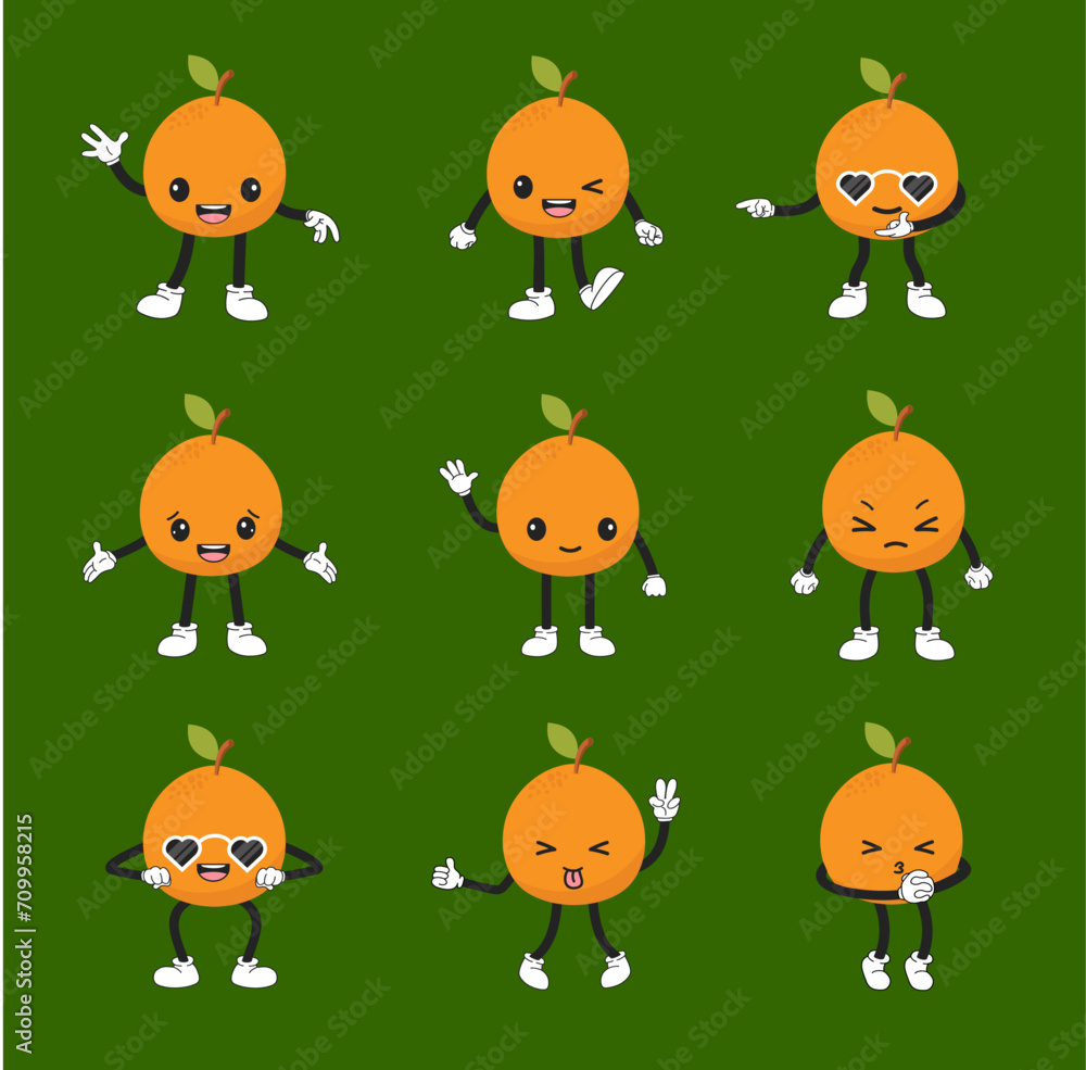 Fototapeta premium Tangerine character set. Fruit citrus mascot collection