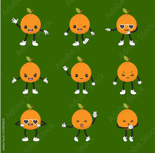 Tangerine character set. Fruit citrus mascot collection
