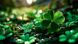 St. Patrick's Day background with shamrocks and golden coins