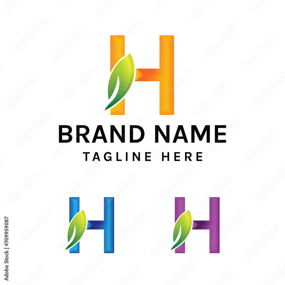 H Letter and leaves logo design template  