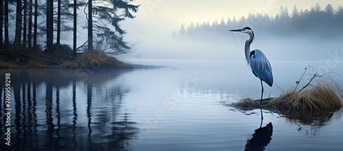 In the calm waters there is a majestic heron © jambulart