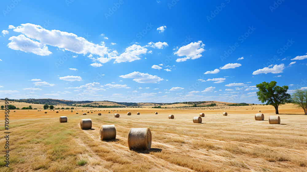 Hay Bales in the Sun. A Rural Landscape