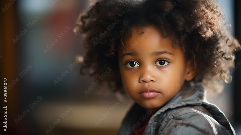 Portrait of Afro American child. Portrait of a cute African American baby girl. Adorable girl looking at camera. Outdoor portrait of a cute afro american happiness little girl with curly hair Portrait of Afro American child. Portrait of a cute African American baby girl. Adorable girl looking at camera. Outdoor portrait of a cute afro american happiness little girl with curly hair
