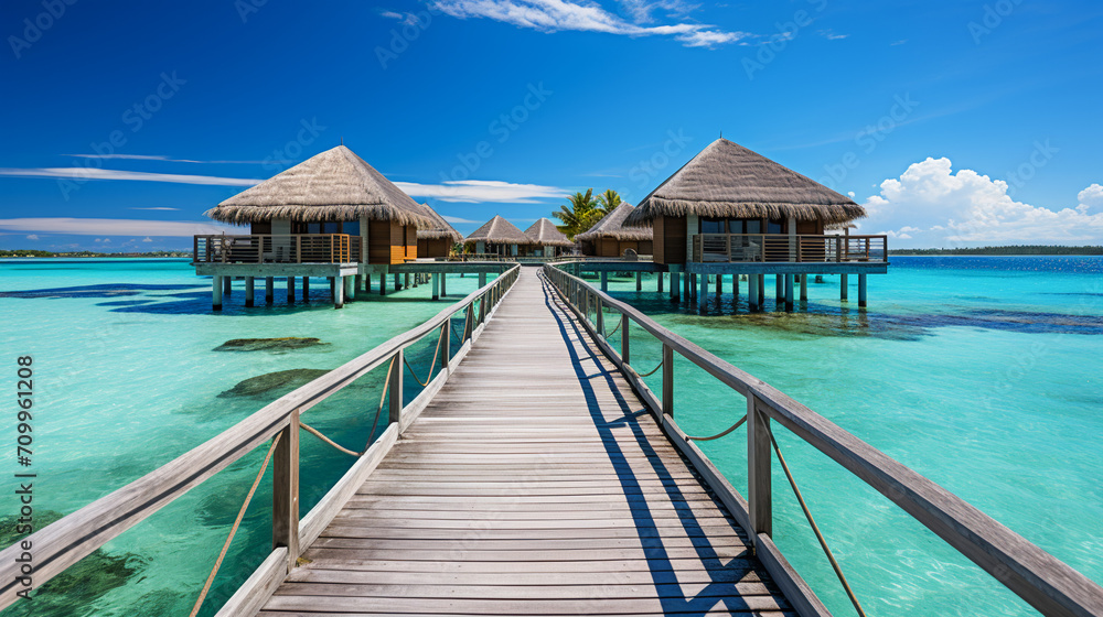 Serene Seascape on a Luxurious Vacation. Beautiful Beachside View Serene Seascape on a Luxurious Vacation. Beautiful Beachside View