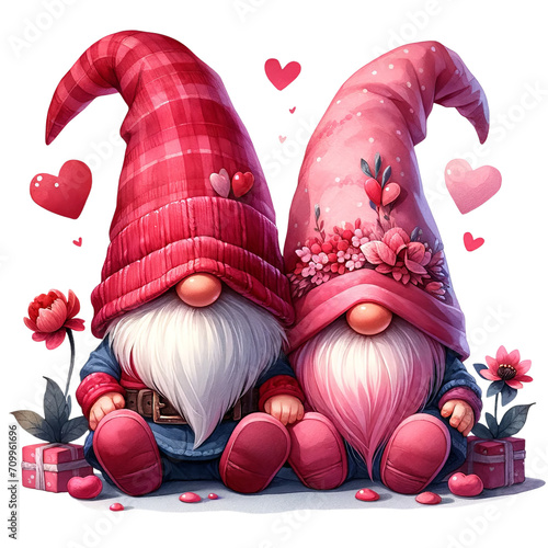 valentine gnomes, red and pink hats, hearts clip art preview