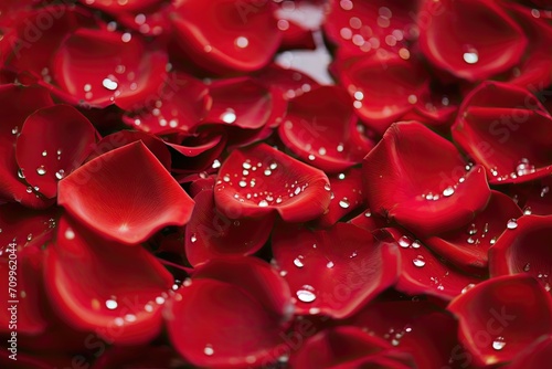 Close-up of red rose petals with water droplets.