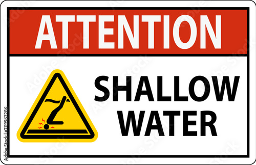Water Safety Sign Attention - Shallow Water