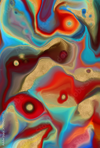 Multicolor abstract, Acrylic pour fluid art background. 3d illustration © soso