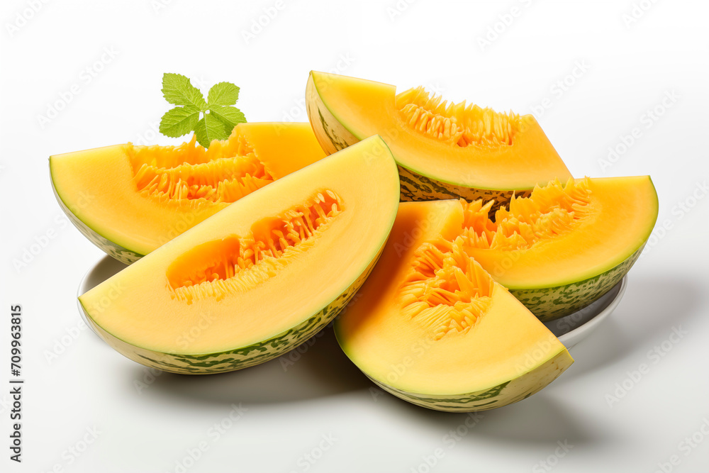 pieces of juicy melon on a white background, pieces of juicy melon on a white background,