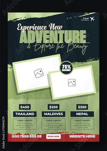Template for travel holiday tourism marketing and sale promotion. Travelling Template for flyer, holiday package trip and travel advertisement