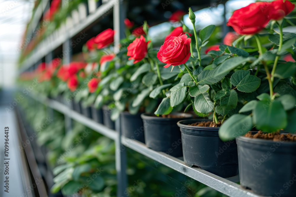Roses growing in a greenhouse 