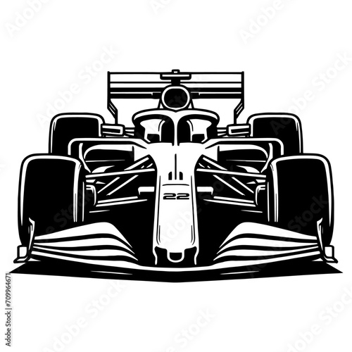 Fast Formula 1 motorsport car vector illustrated front view silhouette shadows front