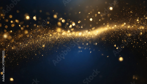 abstract background with slight Dark blue and gold particle. Christmas Golden light shine particles bokeh on dark background. Gold foil texture. Holiday concept.