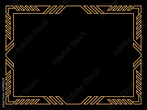 Art deco frame. Vintage linear border. Design a template for invitations, leaflets and greeting cards. Geometric golden frame. The style of the 1920s - 1930s. Vector illustration