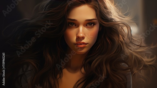 Beautiful portrait female model with long hair. AI generated image