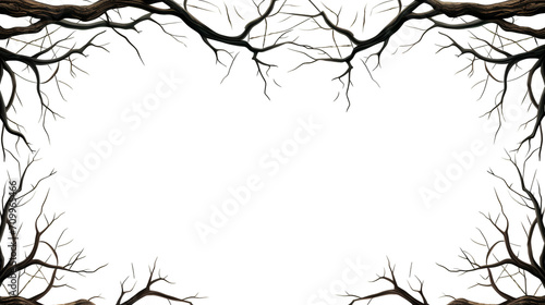 Illustration of a frame of rustling black branches  on a white background created with Generative Ai