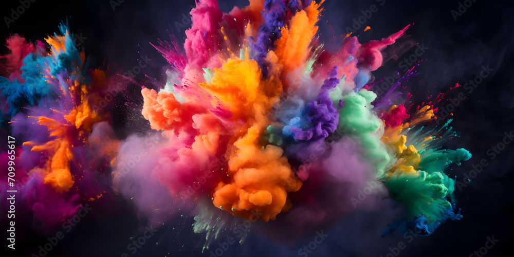 An explosion of holi colors. explosion of paint on a black background. Holi paint An explosion of holi colors. explosion of paint on a black background. Holi paint