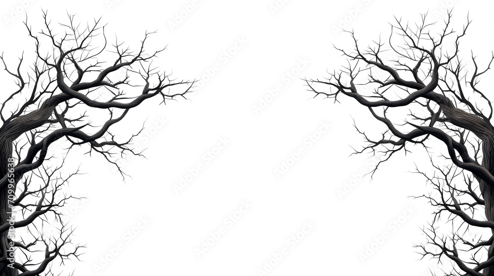 Fototapeta premium Illustration of a frame of rustling black branches, on a white background created with Generative Ai