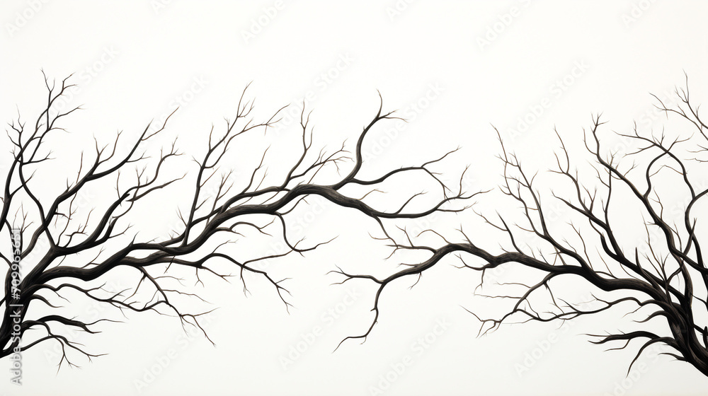 Illustration of a frame of rustling black branches, on a white background created with Generative Ai Illustration of a frame of rustling black branches, on a white background created with Generative Ai