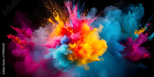 An explosion of holi colors. explosion of paint on a black background. Holi paint