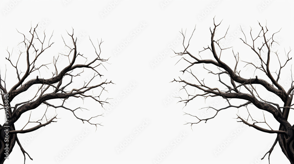 Fototapeta premium Illustration of a frame of rustling black branches, on a white background created with Generative Ai