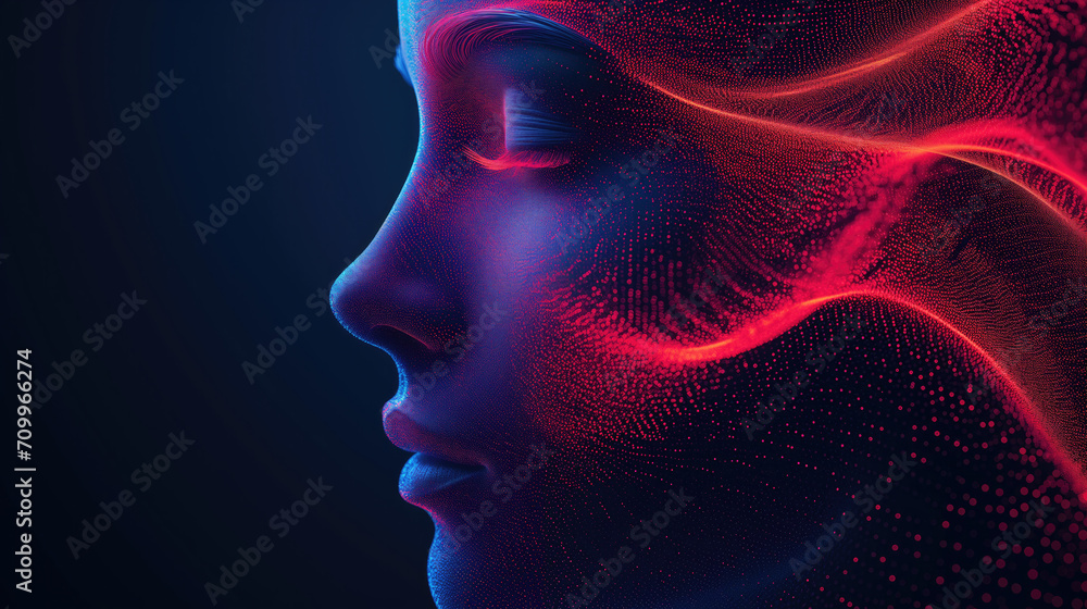 3d revolution dots rendered illustration of AI head 3d revolution dots rendered illustration of AI head