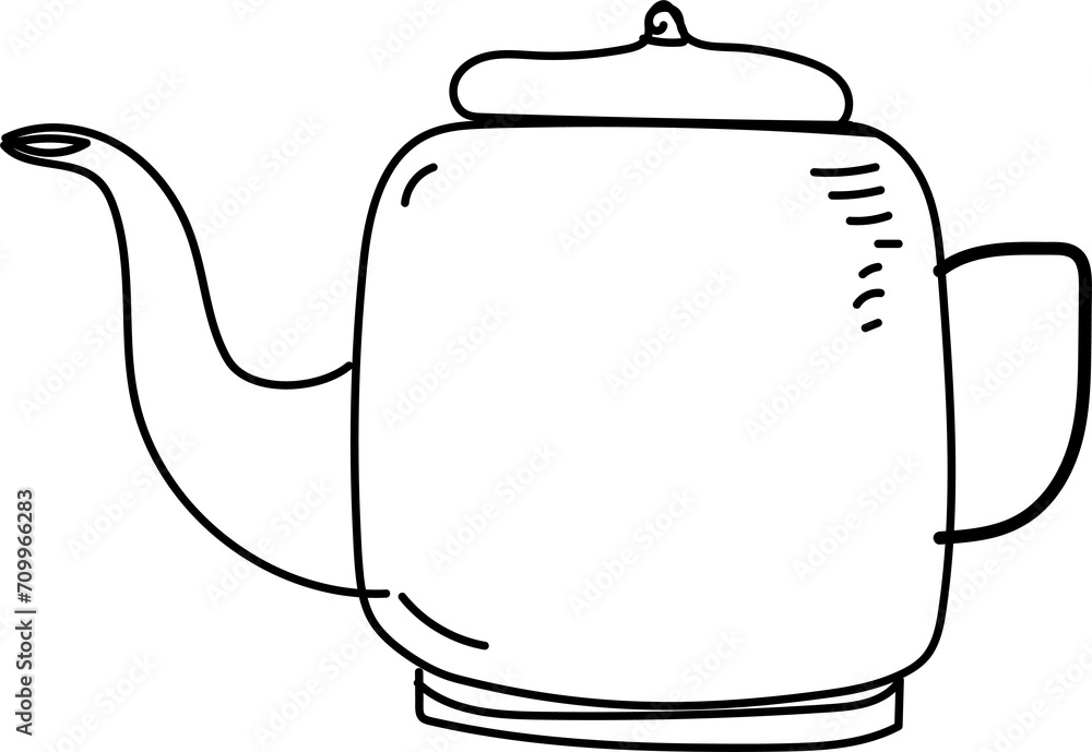 Obraz premium Hand drawn kettle illustration on transparent background. 