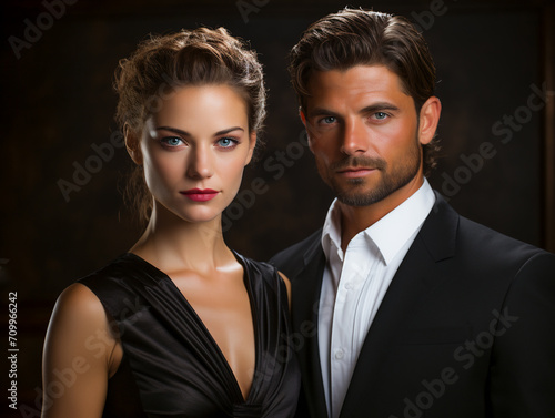 Elegant Couple's Portrait on a Dark Background