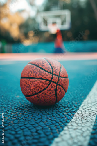 Close up of basketball ball at the basketball court © thejokercze