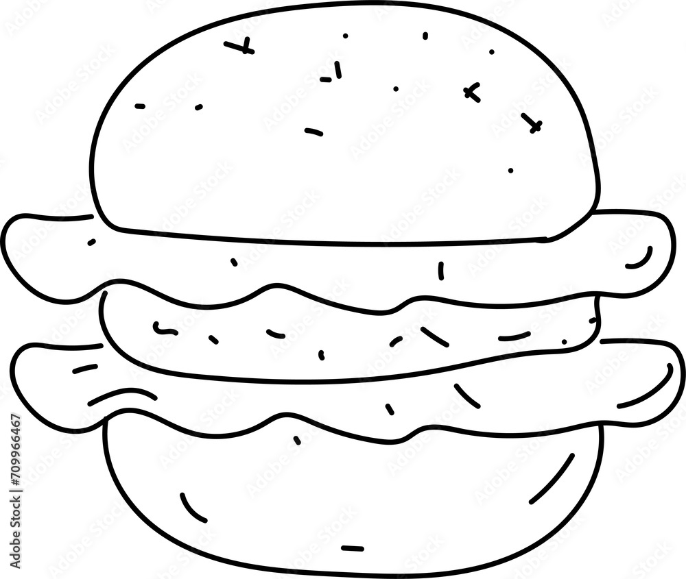 Hand drawn burger illustration on transparent background.
Hand drawn burger illustration on transparent background.