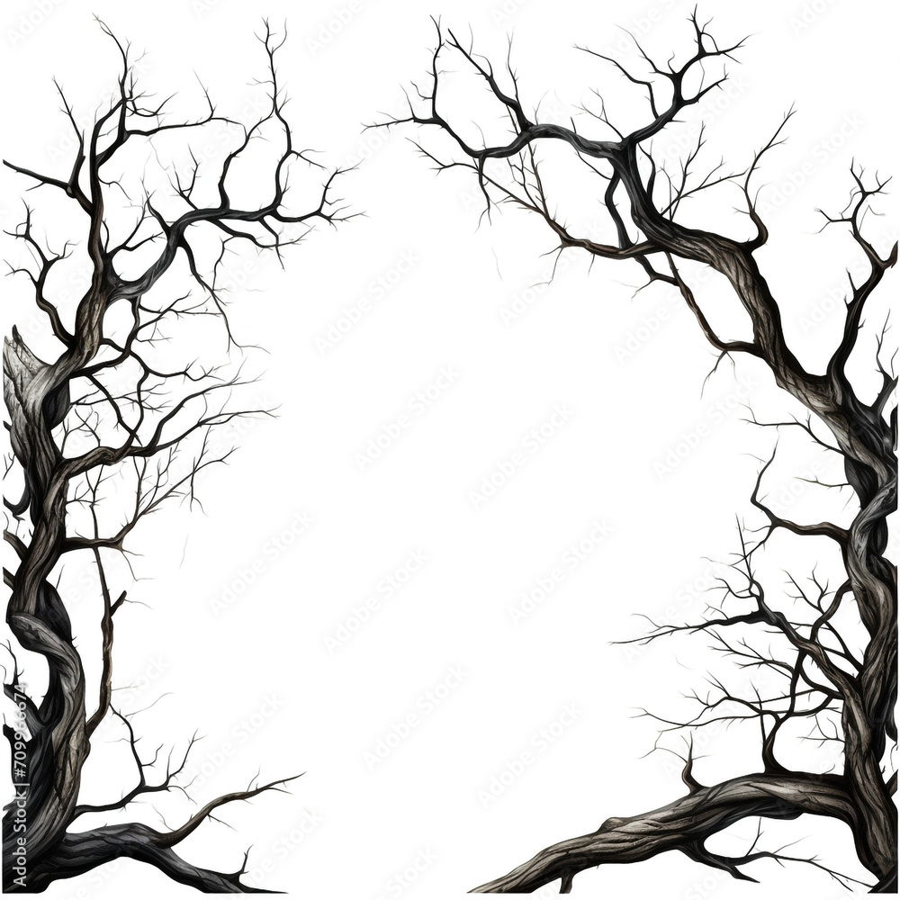 Illustration of a frame of rustling black branches, on a white background created with Generative Ai Illustration of a frame of rustling black branches, on a white background created with Generative Ai