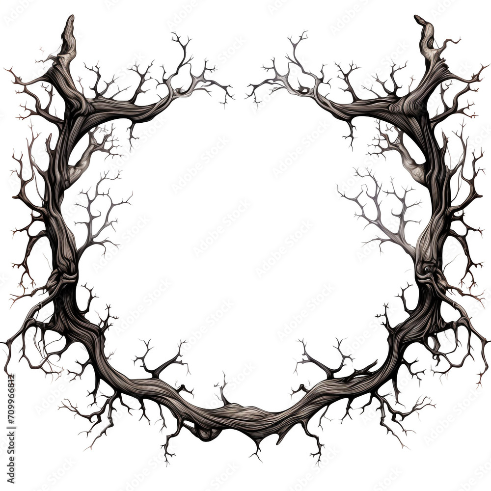 Obraz premium Illustration of a frame of rustling black branches, on a white background created with Generative Ai