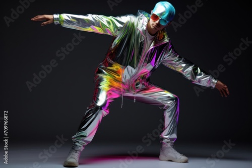 Energetic Man Dancing in Colorful Suit With Joyful Movements Generative AI