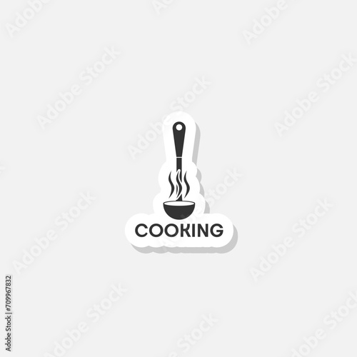 Cooking logo with ladle sticker isolated on gray background