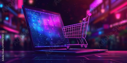 shopping cart, ecommerce business concept, online shopping, abstract background, generative ai photo