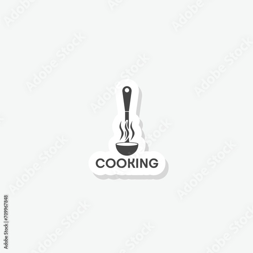 Fototapeta Naklejka Na Ścianę i Meble -  Cooking logo with ladle sticker isolated on gray background