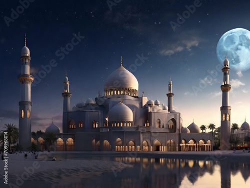 Islamic masjid mosque ramadan kareem and eid mubarak greetings. generative ai © Kdp Vibe