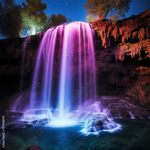 Wallpaper Mural "Lite Brite Mycelium Glow Above Havasu Falls Cascading Down Mountain in Vibrant Colors" Torontodigital.ca