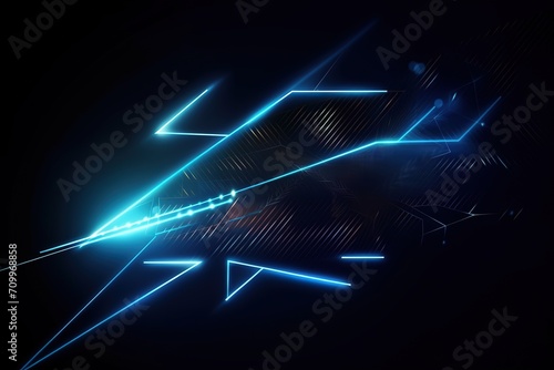Abstract blue arrow glowing with lighting and lin