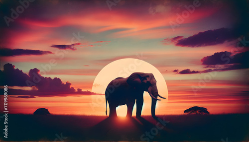 elephant at sunset