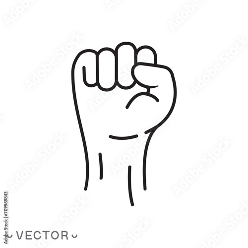 fist power hand icon,simple fist hand icon, revolution or protest,thin line symbol isolated on white background, editable stroke eps 10 vector illustration
