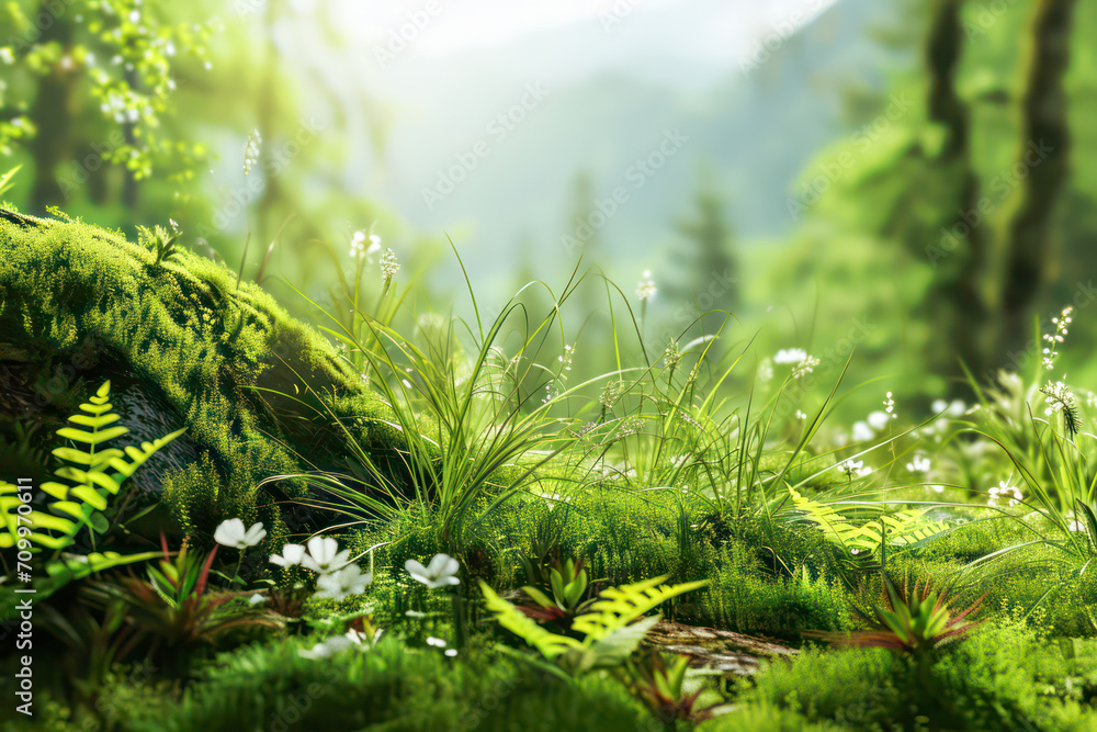 Green meadow with fern and grass Green meadow with fern and grass