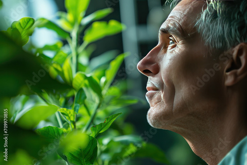 Man working in the lab, growing new plants , Agricultural innovation concept 