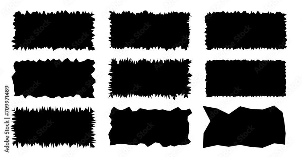 Jagged rectangle. Black simple shape. Rectangle paper template jagged and rough. Jagged rectangle. Black simple shape. Rectangle paper template jagged and rough.