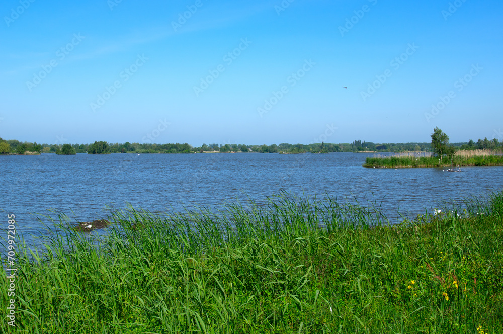 Landscape of a lake with blue water
