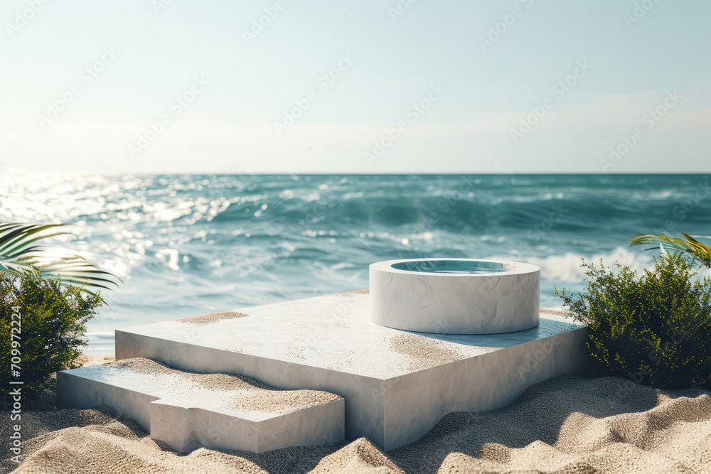 Serene Beachside Morning Featuring a Minimalist Podium Serene Beachside Morning Featuring a Minimalist Podium
