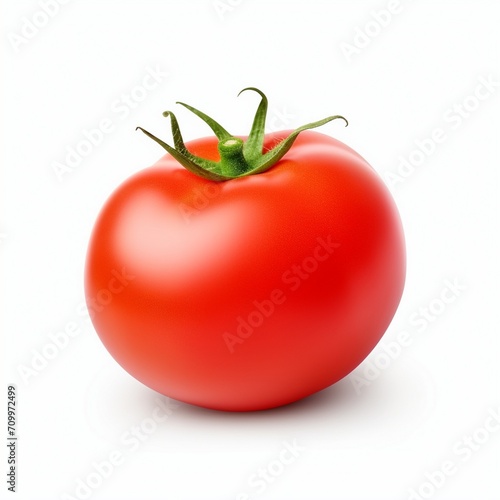 Tomato isolated on white background. Clipping path. Realistic Tomato with leaves isolated on white background. 